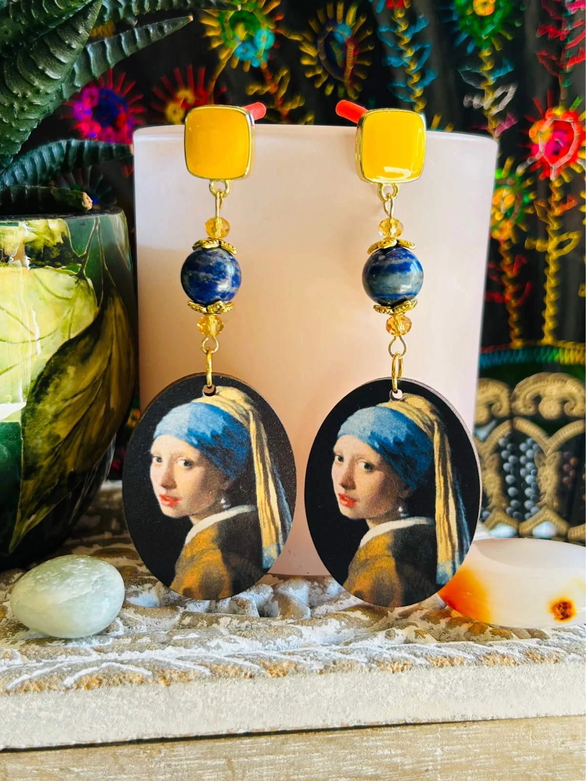 💙🎨Brincos de Arte Boêmia Vermeer Lápis-Lazuli Pedra Natural Brincos Artísticos🎨💙 – photo 3